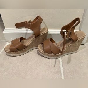 Tan Wedge Leather Sandals